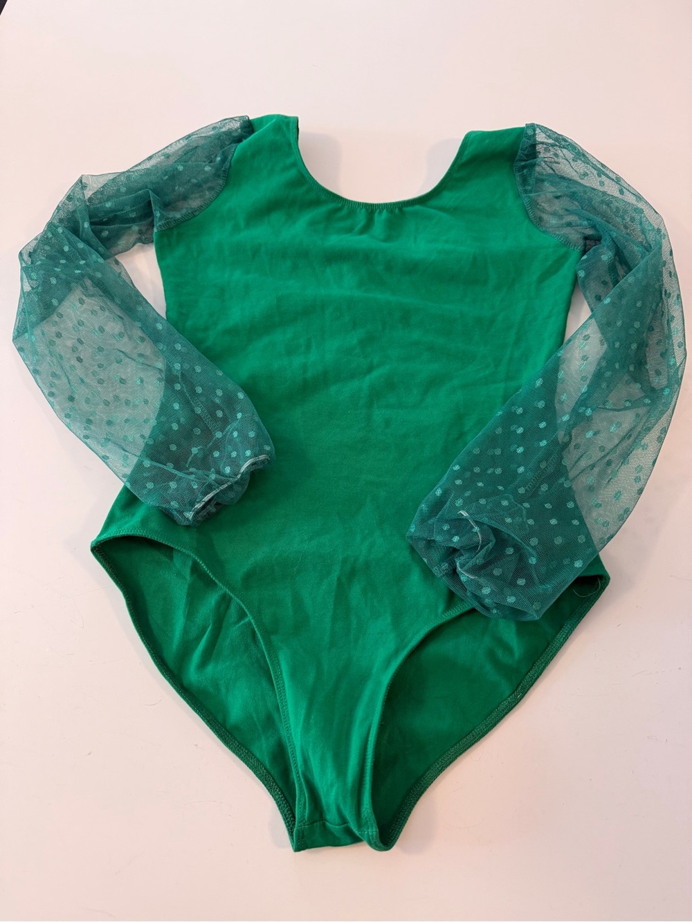 Zaclotre Green Ballet Leotard Girls165 Sheer Swiss Dot Puff Sleeve Dance Costume